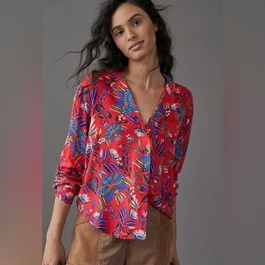 Anthropologie Super Nice Letters Elysa Buttondown blouse